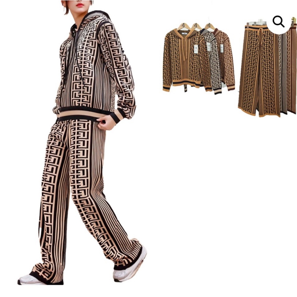 ShopEvelynne Black and Tan Geometric Track Suit